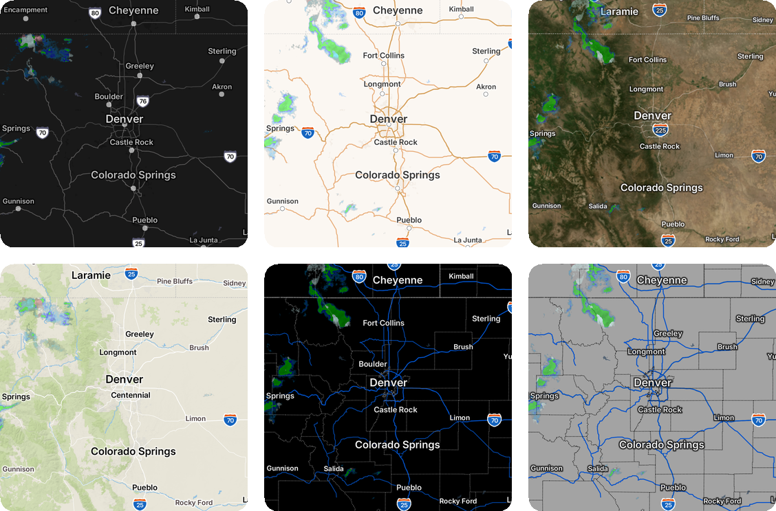 Gray, Roads, Aerial, Topographic, Dark and Light base maps over Denver and the Front Range